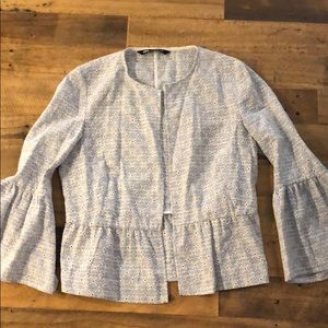 Zara light blue and white peplum eyelet jacket